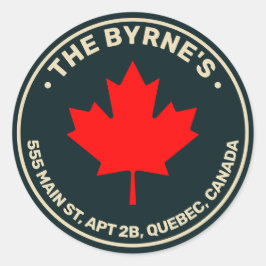 Adesivo Redondo Endereço Folha de Mapeamento Vermelho Canadense