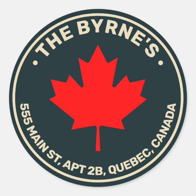 Adesivo Redondo Endereço Folha de Mapeamento Vermelho Canadense (Frente)