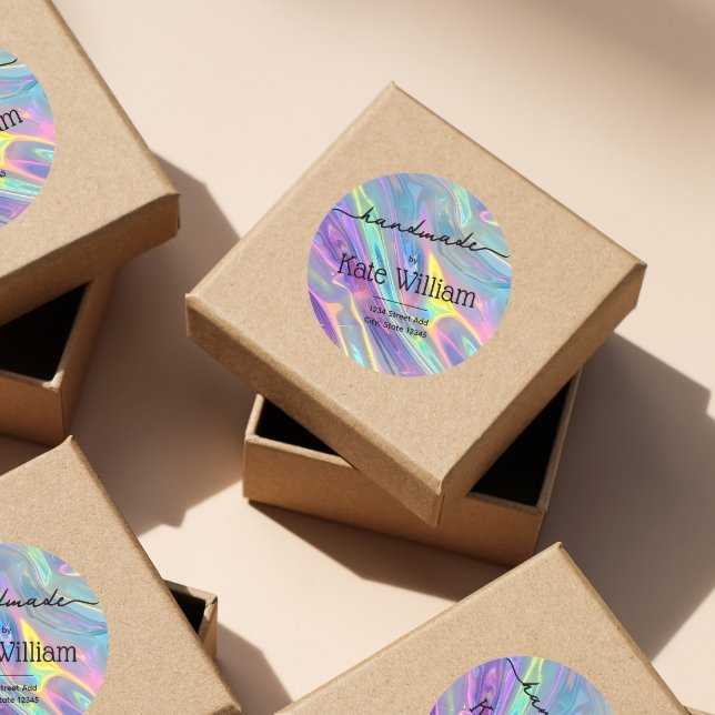 Adesivo Redondo Endereço holográfico de devolução em mão (Criador carregado)