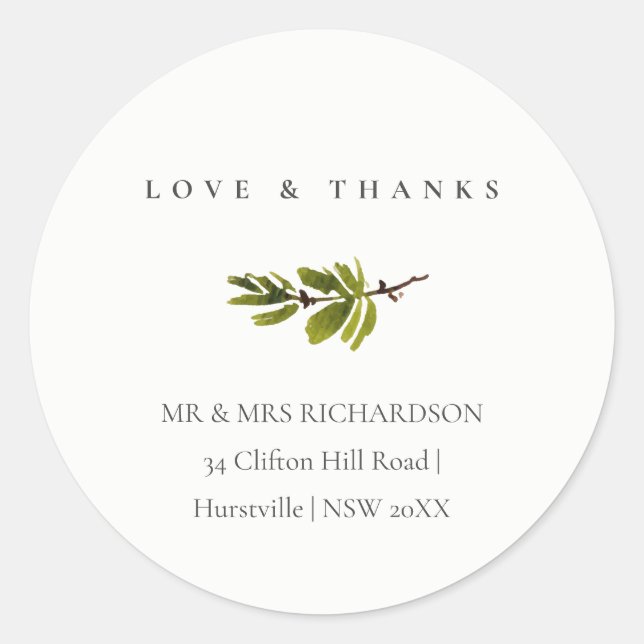 Adesivo Redondo Endereço mínimo da Folhagem da Ramificação do Pinh (Frente)