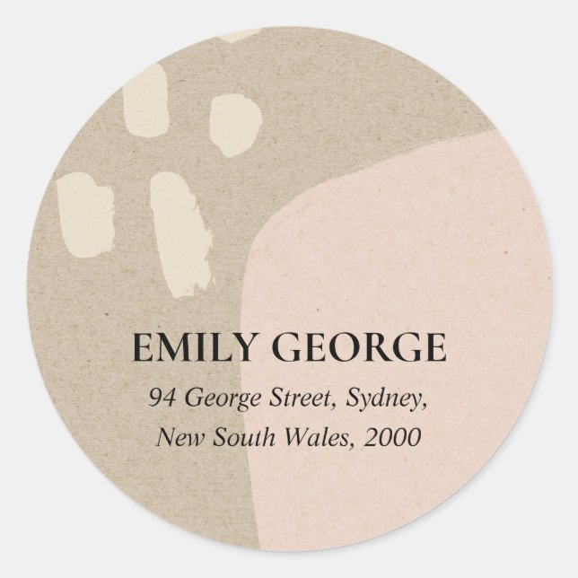 ADESIVO REDONDO ENDEREÇO MODERNO ABSTRATO BLUSH PEACH PINK KRAFT (Frente)