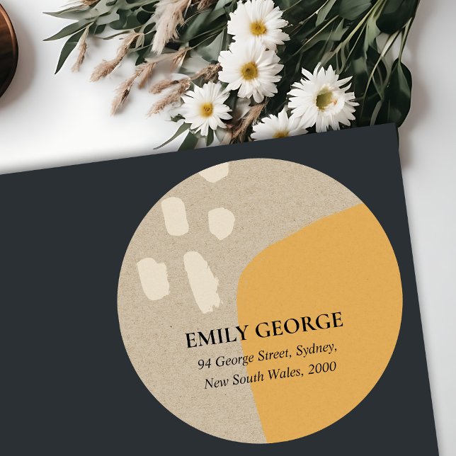 ADESIVO REDONDO ENDEREÇO MODERNO ABSTRATO SOFT RUST ORANGE KRAFT (Criador carregado)