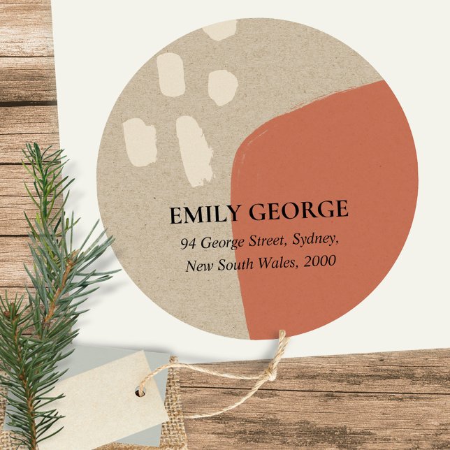 ADESIVO REDONDO ENDEREÇO MODERNO ABSTRATO TERRACOTTA RED KRAFT (Criador carregado)