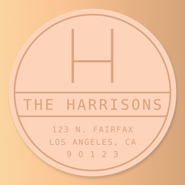 Adesivo Redondo Endereço Moderno e Monograma | Pêssego (Criador carregado)