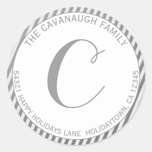 Adesivo Redondo Endereço Monograma da Faixa de Folha de Prata Eleg (Frente)