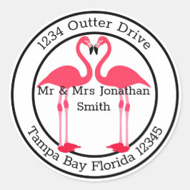 Adesivo Redondo Endereço Monogramado com Flamingos