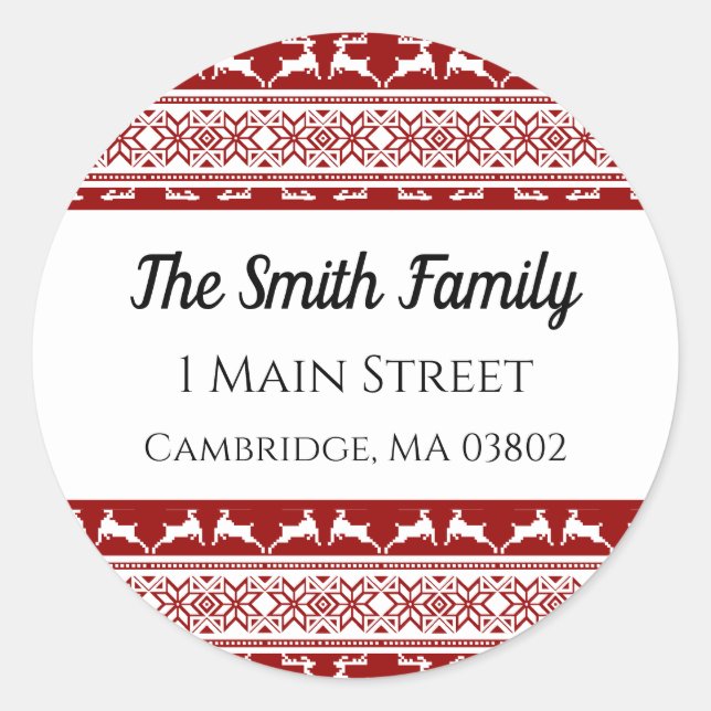Adesivo Redondo Endereço Nórdico de Reindedo Escandinavo de Natal (Frente)