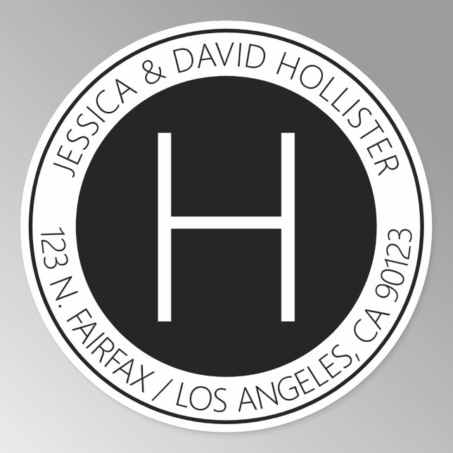 Adesivo Redondo Endereço ou produto preto e branco moderno (Criador carregado)