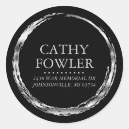 Adesivo Redondo Endereço redondo Silver Grungy e Rótulos Pretos