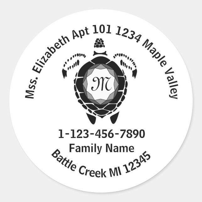 Adesivo Redondo Endereço residencial da família Turtle Sea Diamond (Frente)