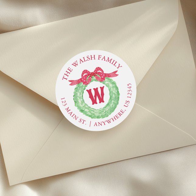 Adesivo Redondo Endereço Wreath do Arco de Bolinhas de Aquarela (Criador carregado)