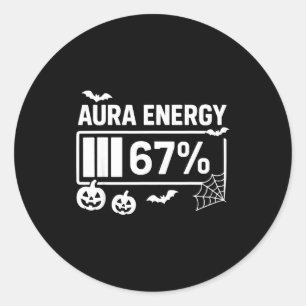 Adesivo Redondo Energia da aura 67 por cento 6 7 meme halloween