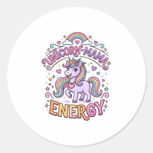 Adesivo Redondo Energia da Mamãe Unicórnio Colorido Design Zazzle_