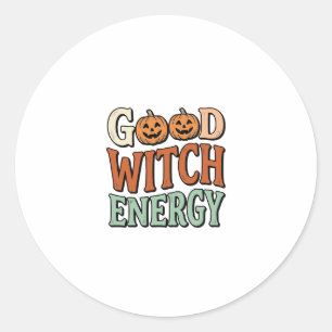 Adesivo Redondo Energia de Boa Bruxa Design Vetorial de Halloween