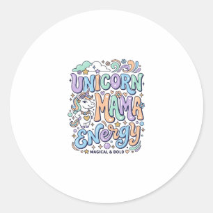 Adesivo Redondo Energia de Mãe Unicórnio Kawaii Design Vetorial_1