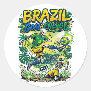 Adesivo Redondo Energia do Gol do Brasil Esqueleto Atacante Nações