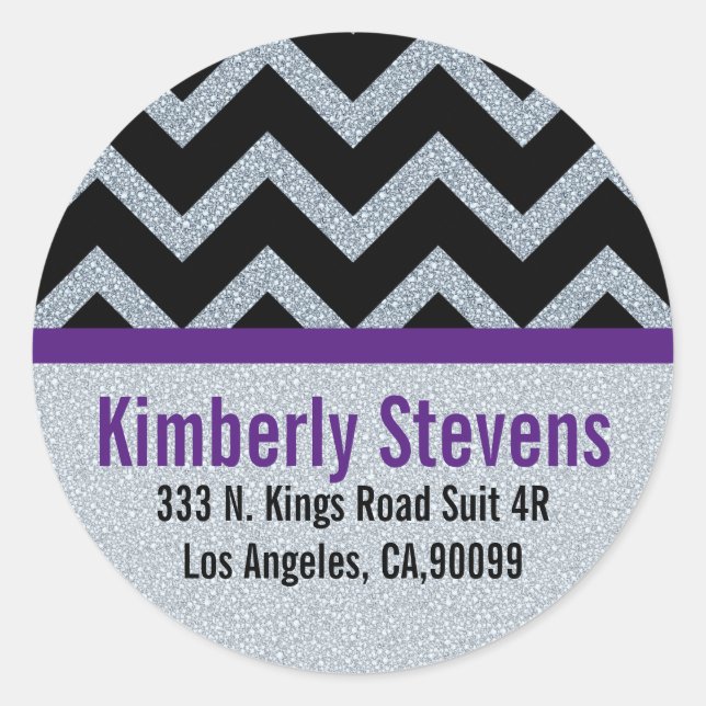 Adesivo Redondo Ênfase Dourada Glitter Branco Elegante Chevron Pre (Frente)