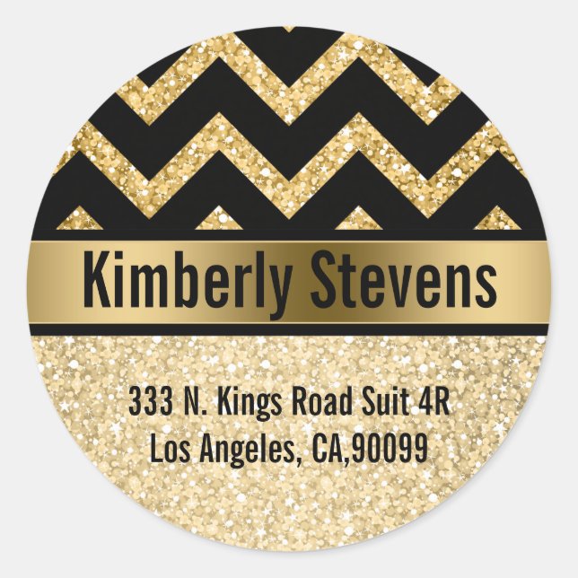 Adesivo Redondo Ênfase Dourada Glitter Negra-Glitter Elegante (Frente)