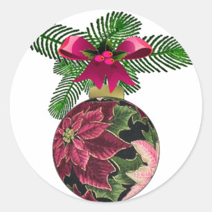 Adesivo Redondo Enfeite Burgundy Poinsettia Retro anos 50