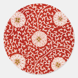 Adesivo Redondo Enfeite Chinês Owen Jones Floral Vermelho Branco