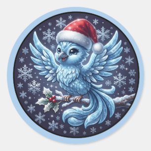 Adesivo Redondo Enfeite de chapéu de Papai Noel de pássaro azul de