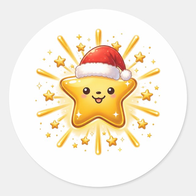 Adesivo Redondo Enfeite de Estrela de Natal Fofo (Frente)