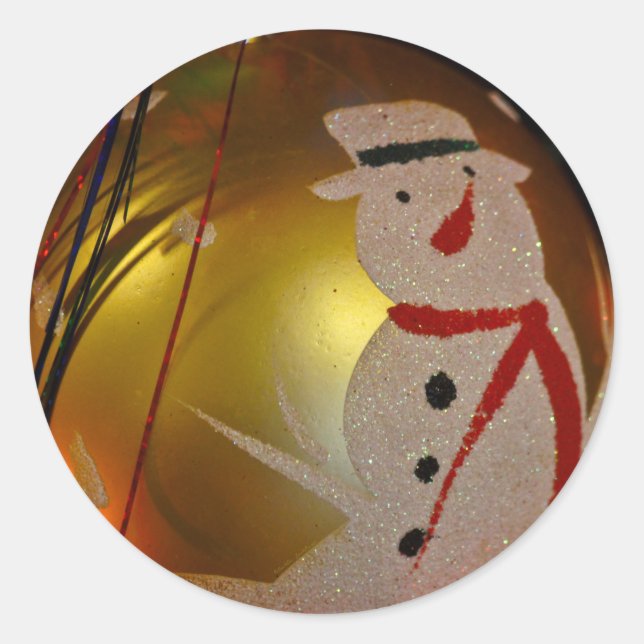 Adesivo Redondo Enfeite de Homem de Neve Geado (Frente)