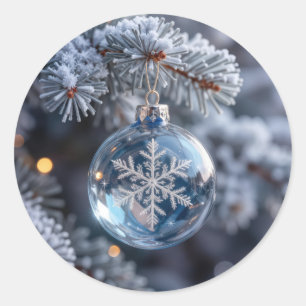 Adesivo Redondo Enfeite de Neve de Cristal de Natal