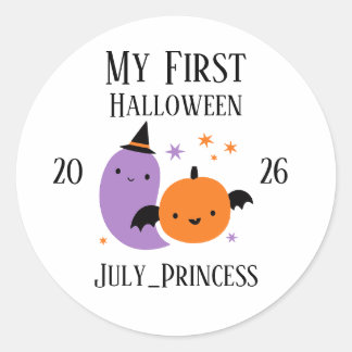 Adesivo Redondo Enfeite de Primeiro Halloween Personalizado