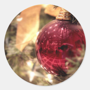 Adesivo Redondo enfeite vermelho de árvore de natal festivo brilha