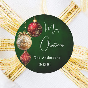 Adesivo Redondo Enfeites clássicos de Natal verde dourado vermelho