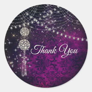 Adesivo Redondo Enfeites com monograma magenta roxo fofo