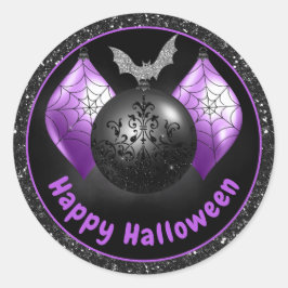 Adesivo Redondo Enfeites de Halloween com Glitter Preto e Roxo