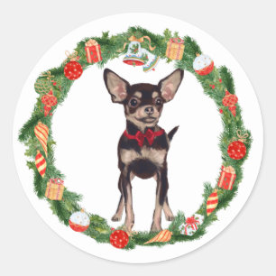 Adesivo Redondo Enfeites de natal Chihuahua Dog Wreath