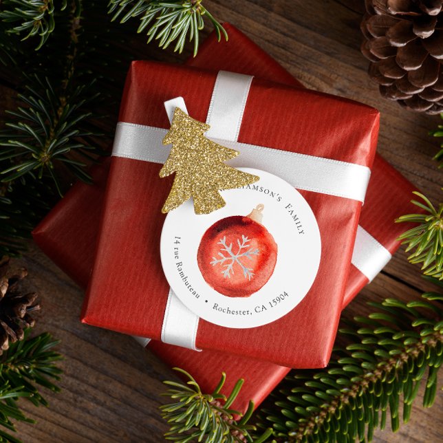 Adesivo Redondo Enfeites de natal De Aquarela Com Floco De Neve (Criador carregado)