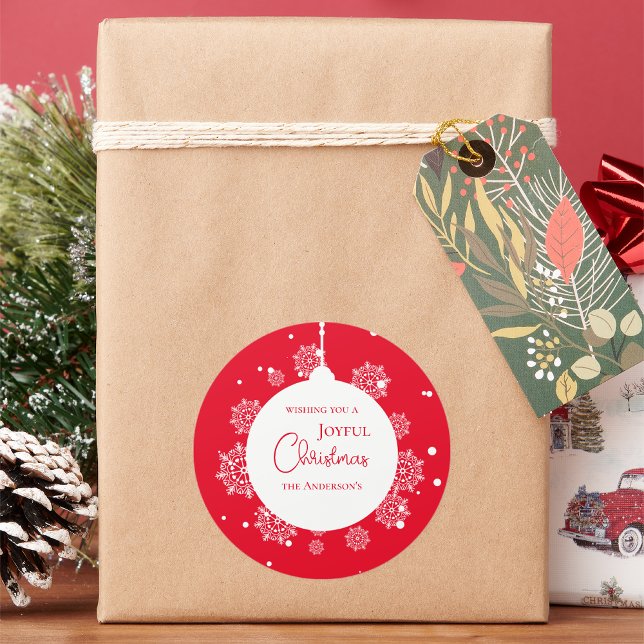 Adesivo Redondo Enfeites de natal de Caligrafia Moderna - Vermelho (Modern Calligraphy Christmas ornament Bold Red Classic Round Sticker)