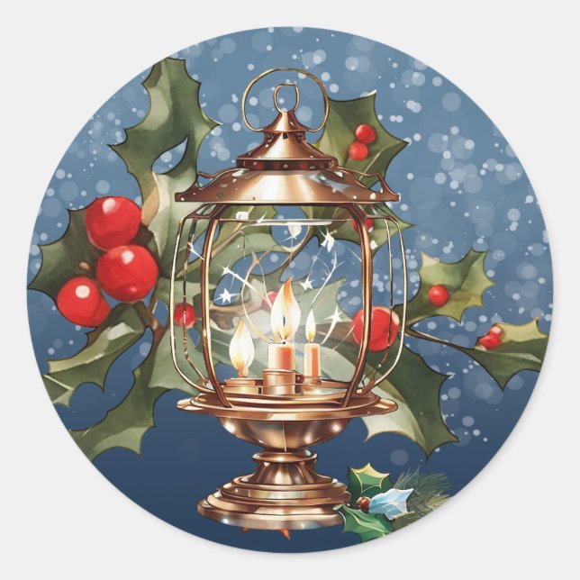 Adesivo Redondo Enfeites de natal de cerâmica azul (Frente)