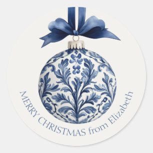 Adesivo Redondo Enfeites de natal de Chinoiserie marinho Azul e Br