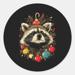 Adesivo Redondo Enfeites de Natal de Guaxinim Fofos Floresta de Na