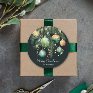 Adesivo Redondo Enfeites de Natal Dourados e Verdes