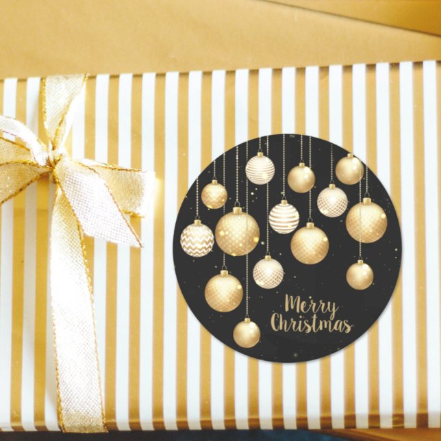 Adesivo Redondo Enfeites de natal Dourados em preto (Criador carregado)