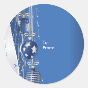 Adesivo Redondo Enfeites de natal em Tag azuis do