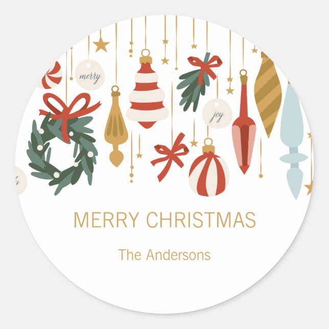 Adesivo Redondo Enfeites de natal Feliz Natal Férias (Frente)
