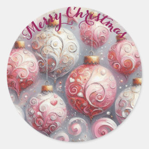 Adesivo Redondo Enfeites de natal Impressionistas Whimsical Rosa