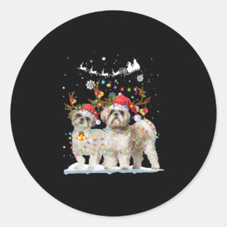 Adesivo Redondo Enfeites de natal Luminosos Shih Tzu Reindeer Xmas