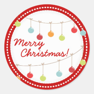Adesivo Redondo Enfeites de natal Moderno Vinheta de Natal Feliz