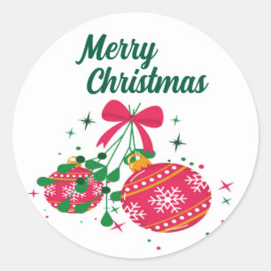 Adesivo Redondo Enfeites de Natal Vermelhos Modernos e Retrô