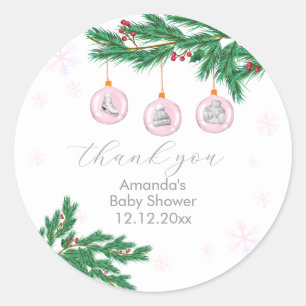 Adesivo Redondo Enfeites de Roupas de Inverno Rosa Baby Shower