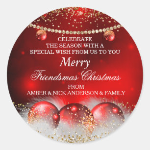 Adesivo Redondo Enfeites Dourados Vermelhos Amigos Natal Cumprimen
