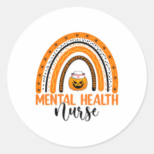 Adesivo Redondo Enfermagem Halloween Pumpkin Rainbow Mental Health